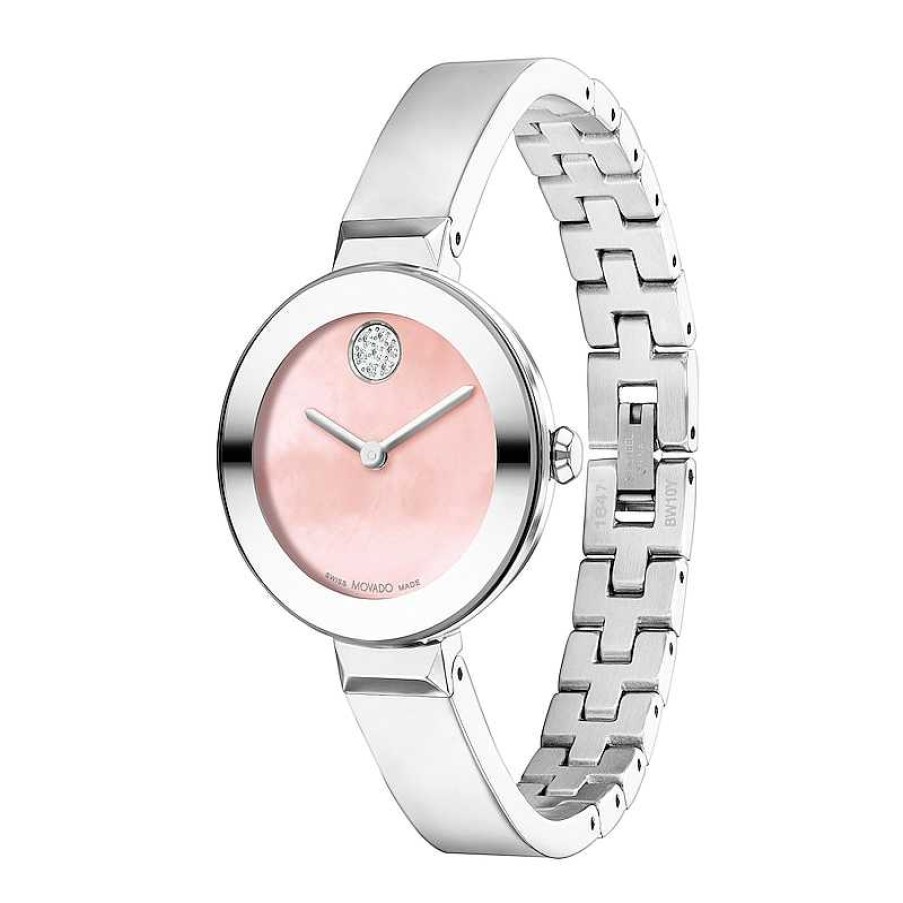 Movado Bold Ladies' Movado Bold® Crystal Accent Bangle Watch With Pink Mother-Of Pearl Dial (Model: 3601178) Watches