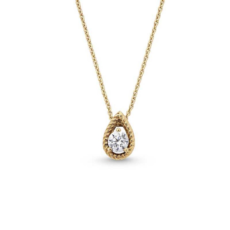 Zales 1/5 Ct. Diamond Solitaire Rope-Textured Pear-Shaped Frame Pendant In 10K Gold Necklaces