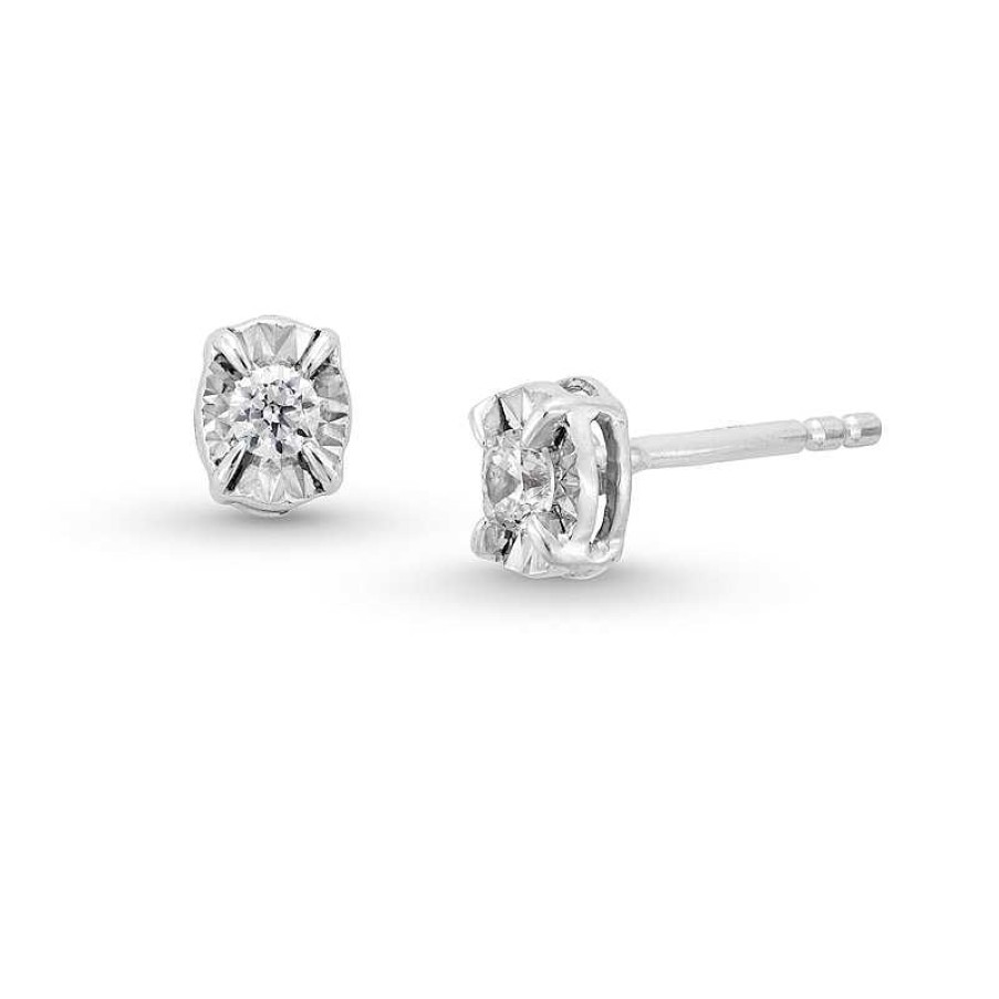 Zales 1/8 Ct. T.W. Diamond Solitaire Oval Stud Earrings In 10K White Gold Earrings