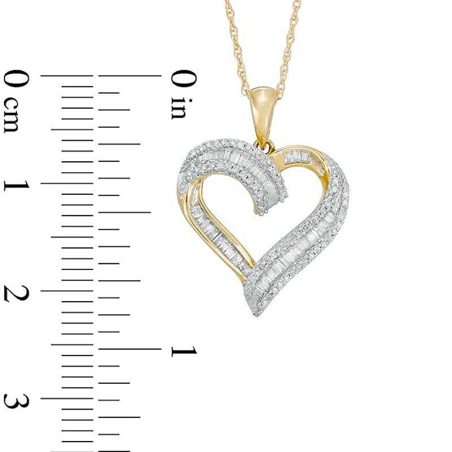 Zales 1/4 Ct. T.W. Baguette And Round Diamond Heart Pendant In 10K Gold Necklaces