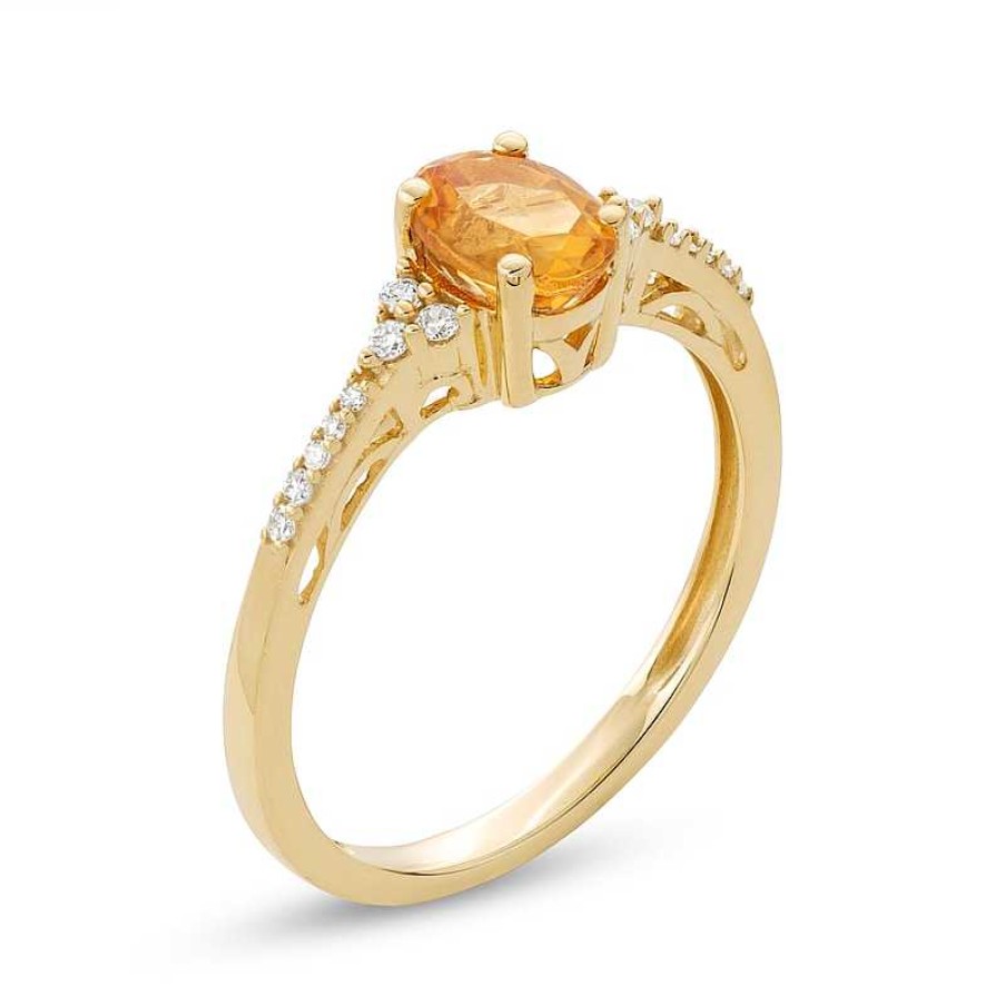 Zales Oval Citrine And 1/10 Ct. T.W. Diamond Ring In 10K Gold Rings