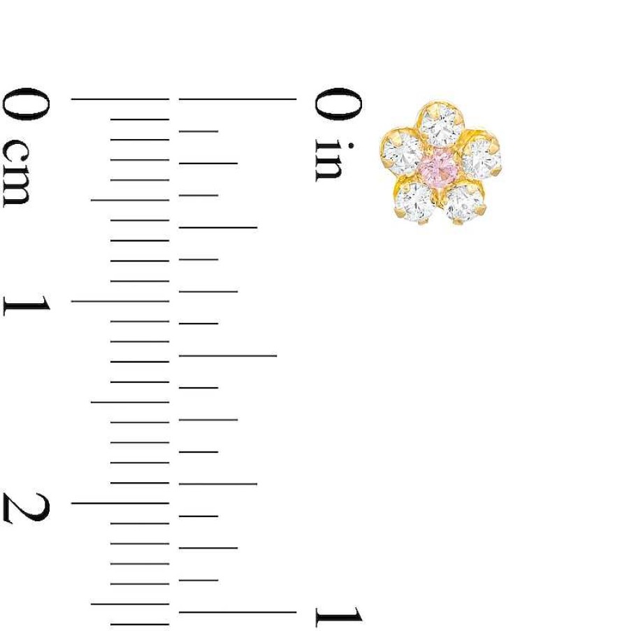 Zales Child'S Pink And White Cubic Zirconia Flower Stud Earrings In 14K Gold Earrings