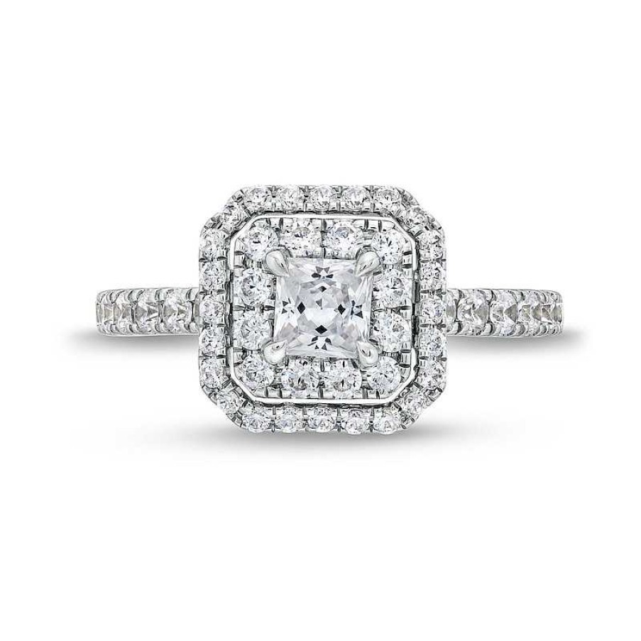 Zales Vera Wang Love Collection 1-1/5 Ct. T.W. Princess-Cut Diamond Cushion Frame Engagement Ring In 14K White Gold (I/Si2) Rings