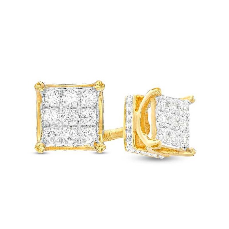 Zales Men'S 1/4 Ct. T.W. Square Multi-Diamond Stud Earrings In 10K Gold Earrings