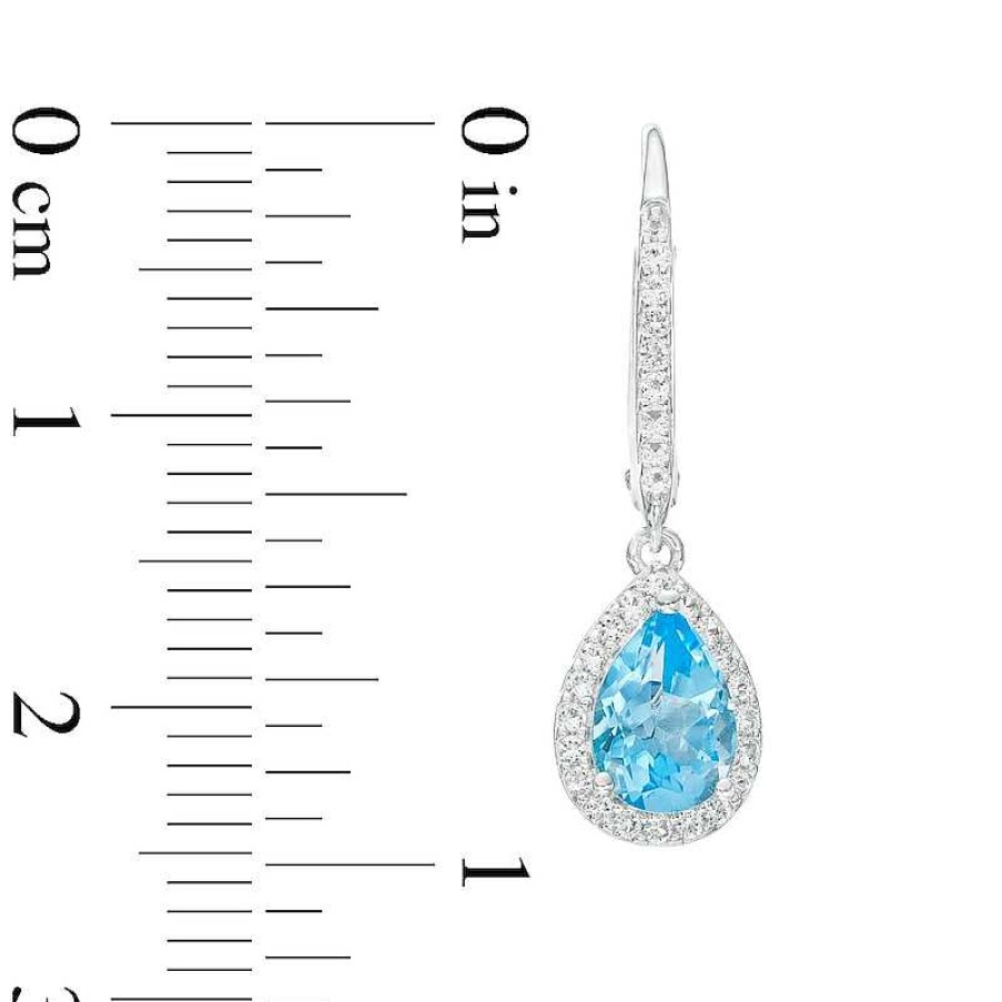 Zales Pear-Shaped Swiss Blue Topaz And White Lab-Created Sapphire Frame Drop Earrings In Sterling Silver Earrings