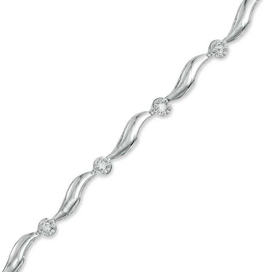 Zales 1/6 Ct. T.W. Diamond Cluster Station Bracelet In 10K White Gold Bracelets