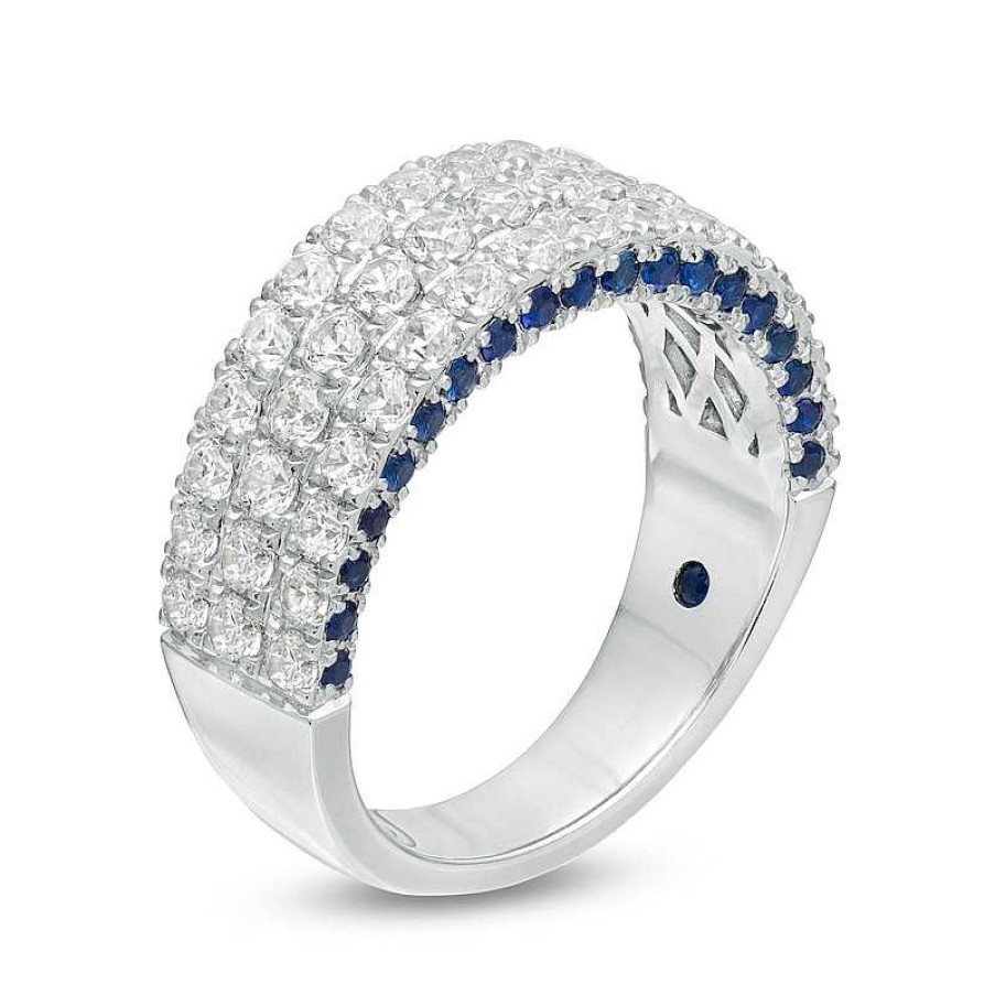 Zales Vera Wang Love Collection 1-1/2 Ct. T.W. Certified Diamond And Blue Sapphire Band In 14K White Gold (I/Si2) Rings