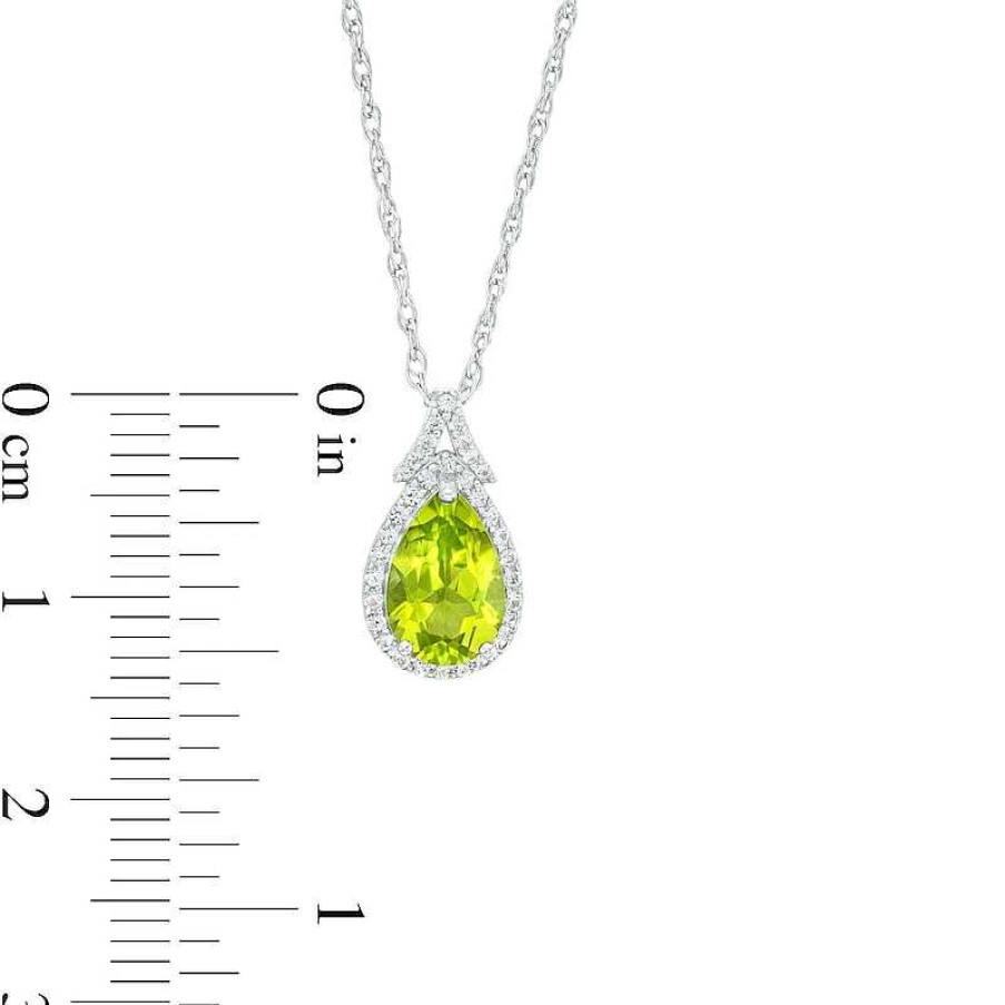 Zales Pear-Shaped Peridot And White Lab-Created Sapphire Frame Split Bail Pendant In Sterling Silver Necklaces