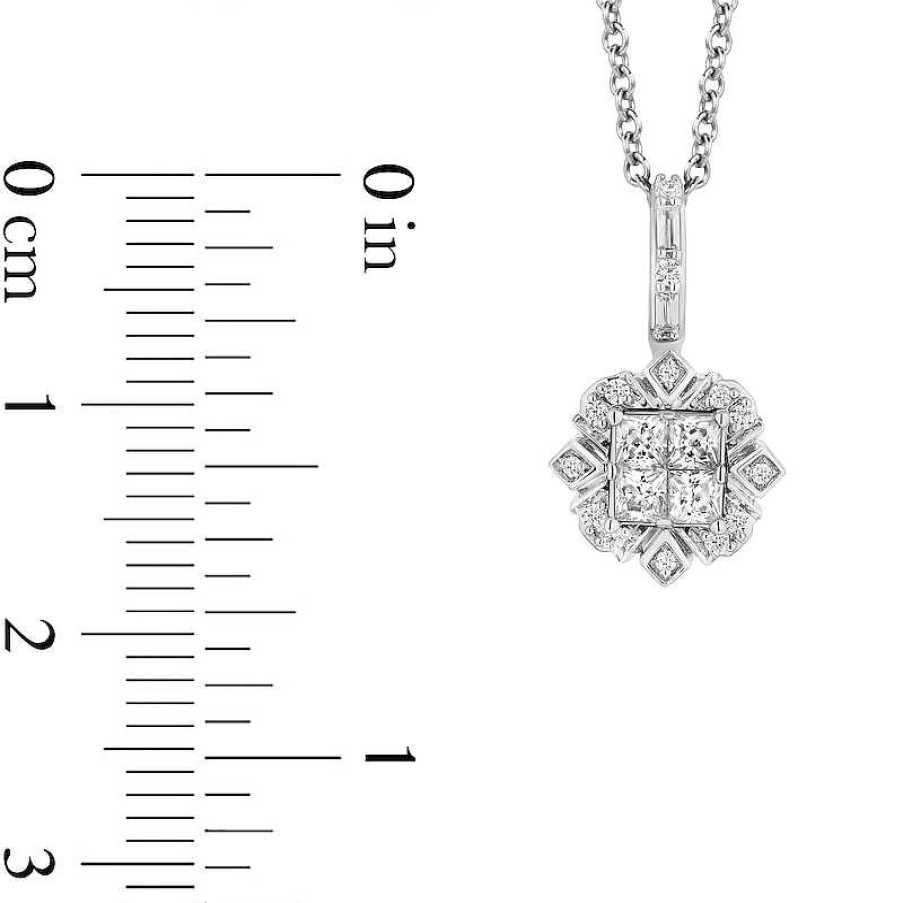 Zales Enchanted Disney Elsa 3/8 Ct. T.W. Quad Princess-Cut Diamond Frame Snowflake Pendant In Sterling Silver 19" Necklaces