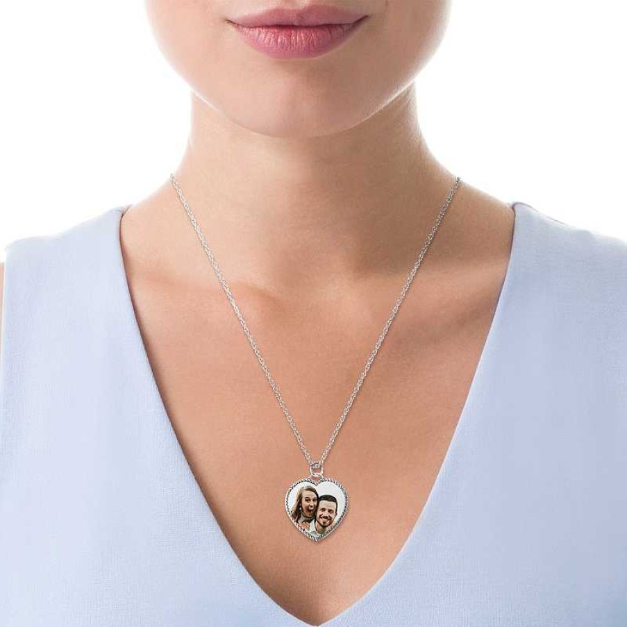 Zales Engravable Photo Rope Frame Heart Pendant In 10K White, Yellow Or Rose Gold (1 Image And 3 Lines) Necklaces