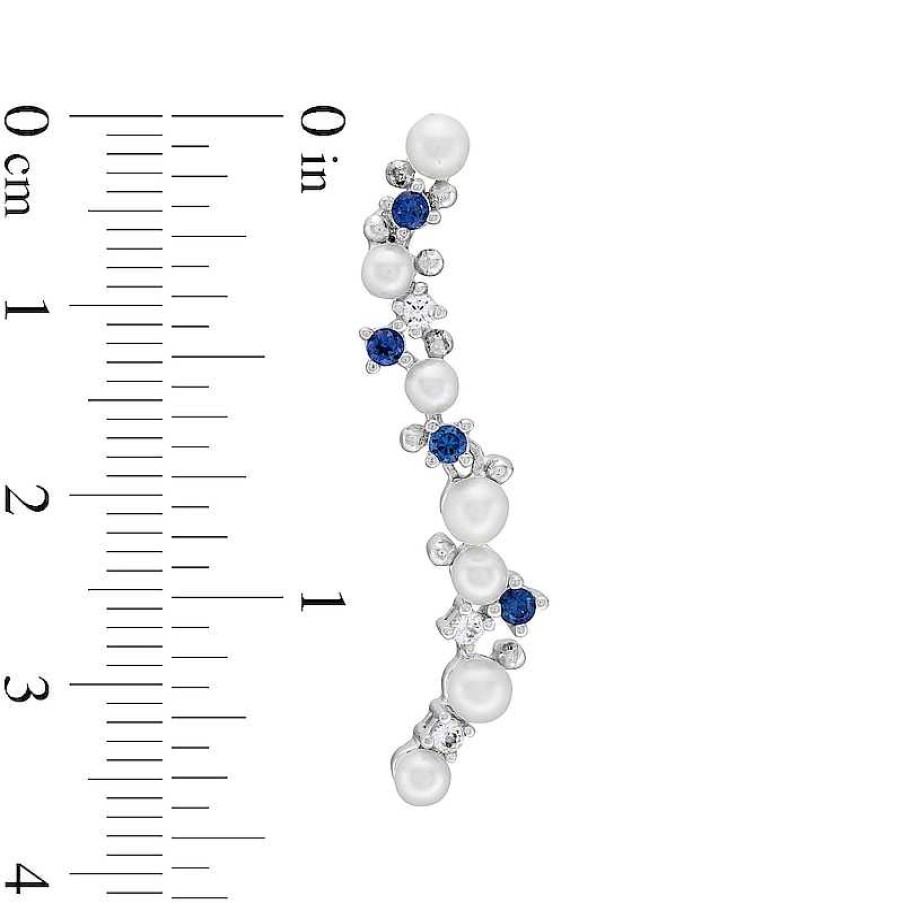 Zales Journey Cultured Freshwater Pearl, Blue And White Lab-Created Sapphire Curved Drop Earrings In Sterling Silver Earrings