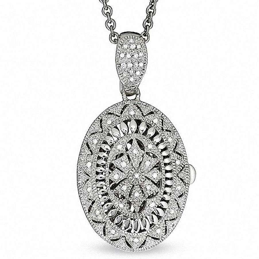 Zales Diamond Accent Oval Vintage Locket In Sterling Silver Necklaces