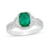 Zales Cushion-Cut Lab-Created Emerald And White Sapphire Frame Braided Shank Ring In Sterling Silver Rings