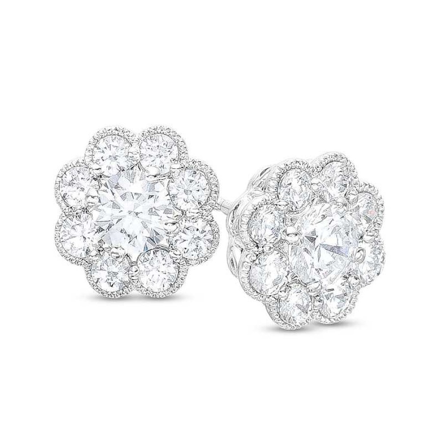 Zales 1 Ct. T.W. Diamond Scallop Edge Vintage-Style Flower Stud Earrings In 10K White Gold Earrings