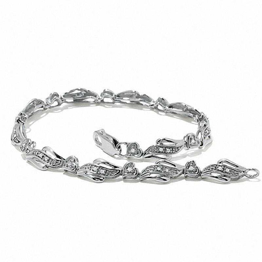 Zales 1/6 Ct. T.W. Diamond Heart Bracelet In Sterling Silver Bracelets