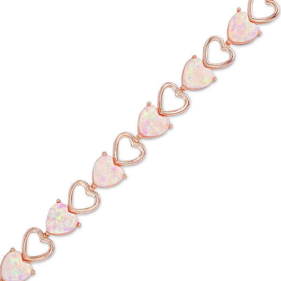 Zales 6.0Mm Heart-Shaped Lab-Created Pink Opal Bracelet In Sterling Silver With 18K Rose Gold Plate - 7.25" Bracelets