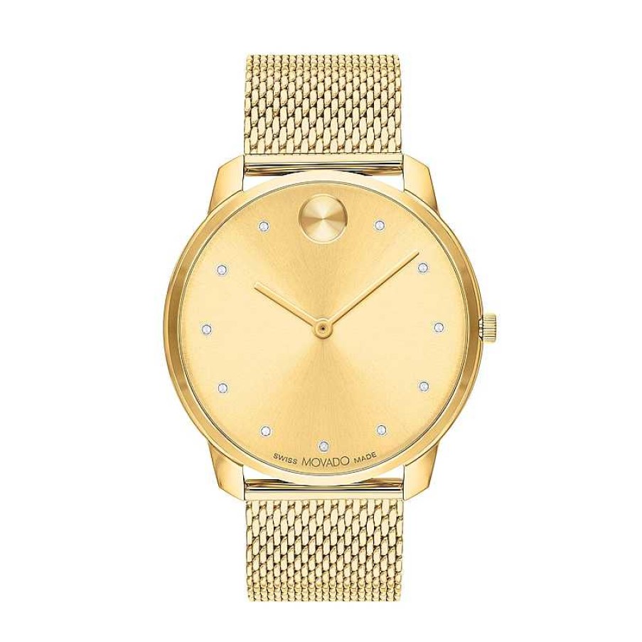 Movado Men'S Movado Bold® Thin Crystal Accent Gold-Tone Ip Mesh Watch With Gold-Tone Dial (Model: 3600903) Watches