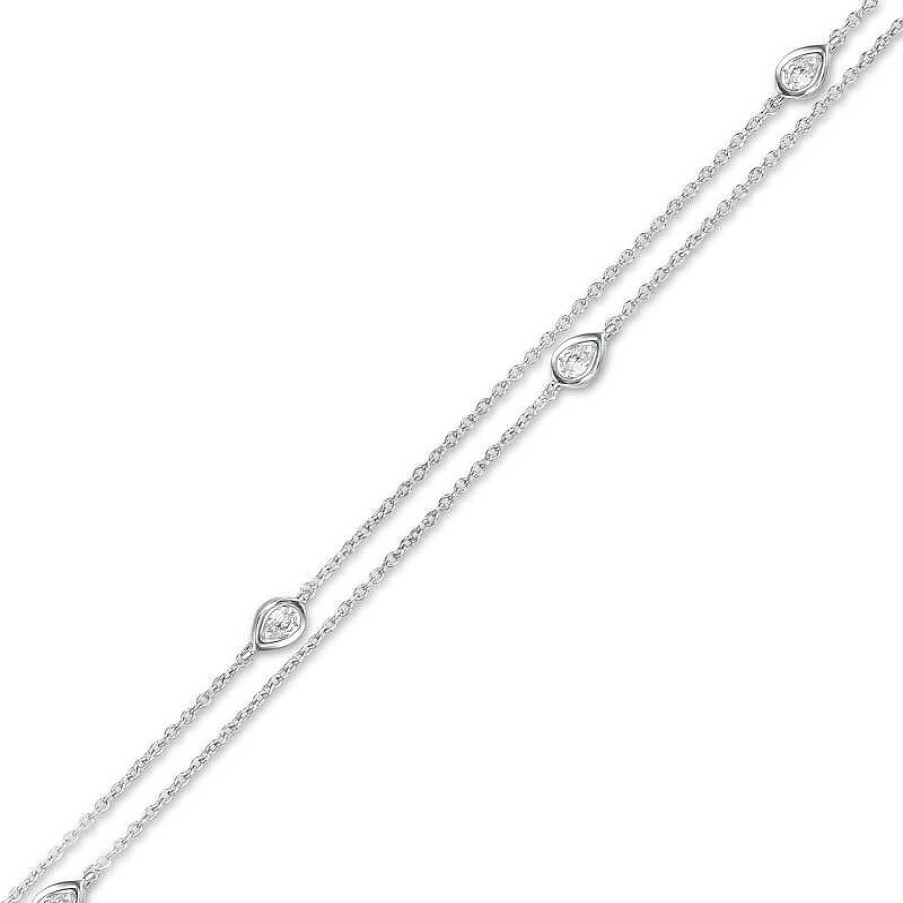 Zales 1/4 Ct. T.W. Pear-Shaped Diamond Station Double Strand Bracelet In 10K White Gold - 7.25" Bracelets