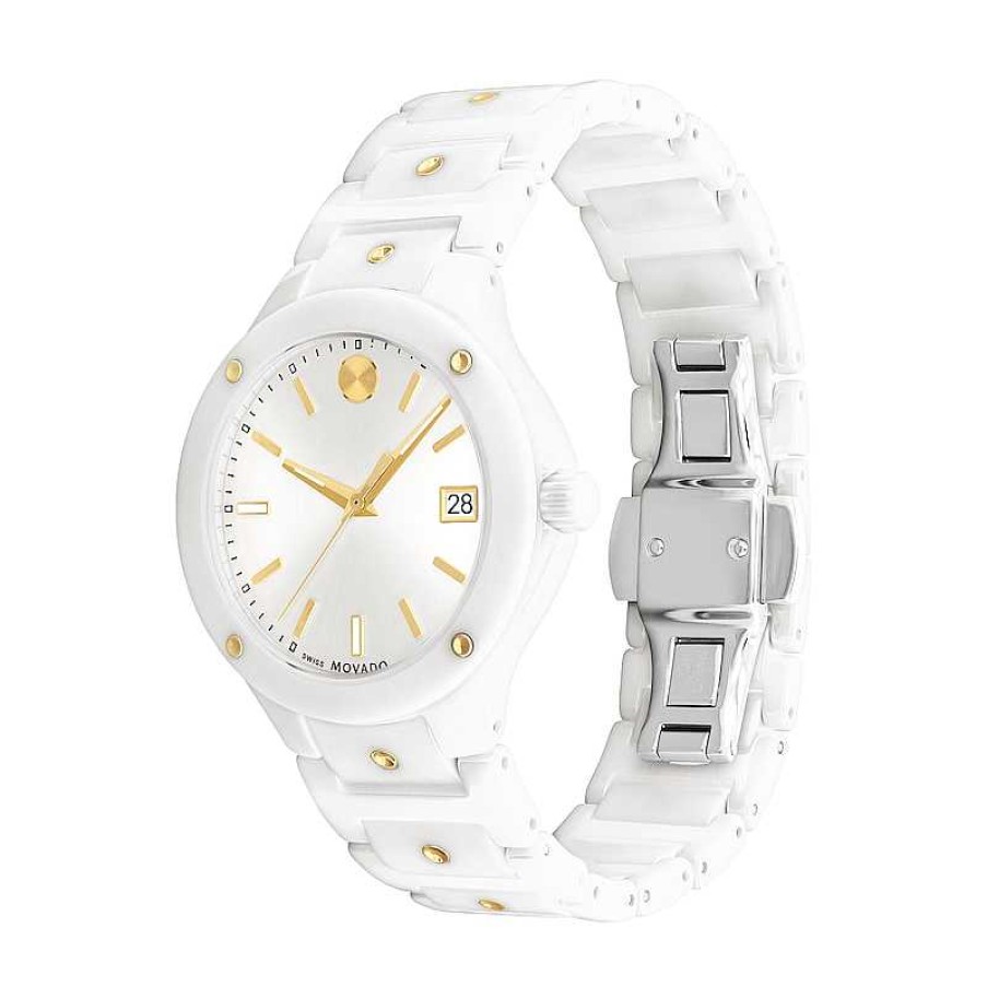 Movado Ladies' Movado Se Two-Tone Pvd Ceramic Watch With White Dial (Model: 0607740) Watches