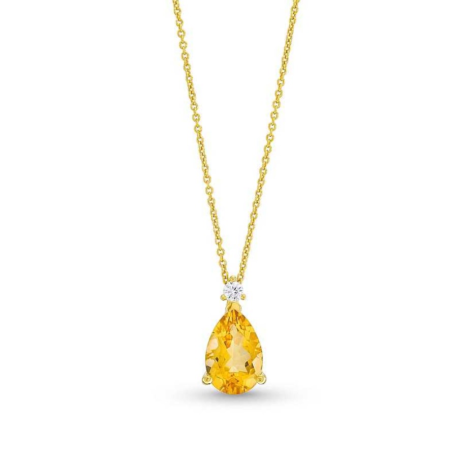 Zales Pear-Shaped Citrine And 1/20 Ct. Diamond Drop Pendant In 10K Gold Necklaces