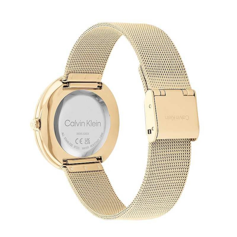 Calvin Klein Ladies' Calvin Klein Gold-Tone Ip Mesh Watch With Black Dial (Model: 25200012) Watches