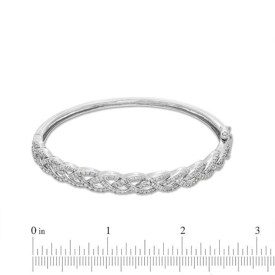 Zales 1 Ct. T.W. Diamond Braided Bangle In Sterling Silver 7.5" Bracelets