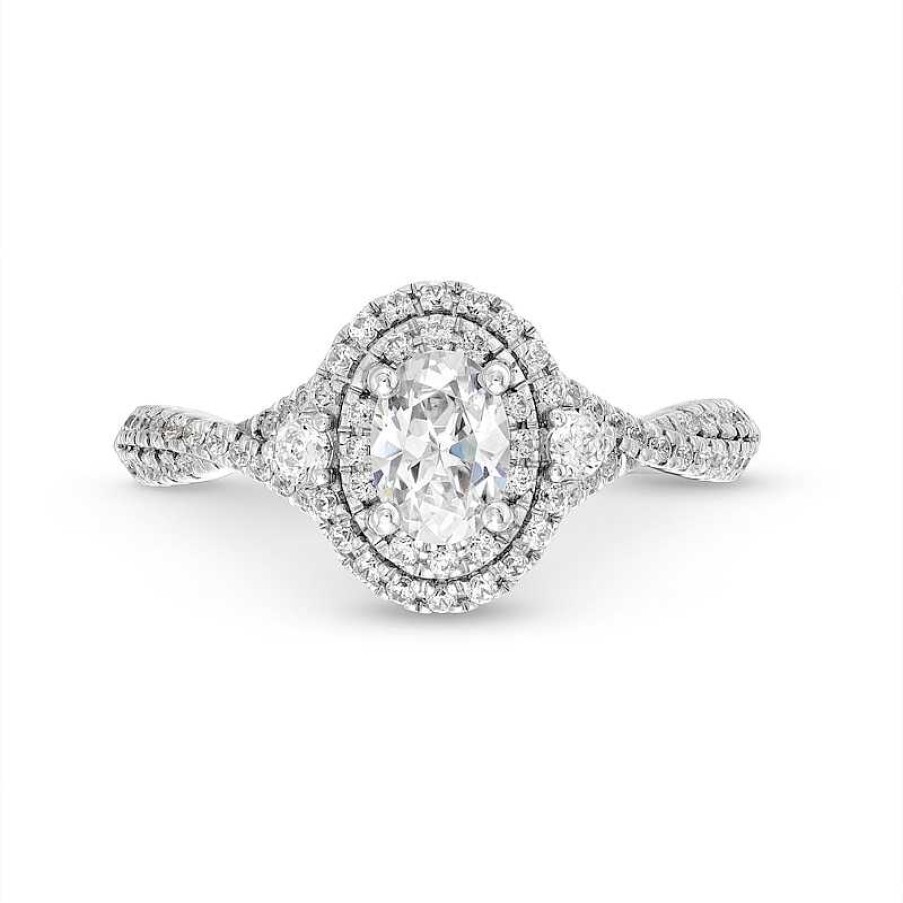 Zales Vera Wang Love Collection 7/8 Ct. T.W. Oval Diamond Frame Vintage-Style Engagement Ring In 14K White Gold (I/Si2) Rings