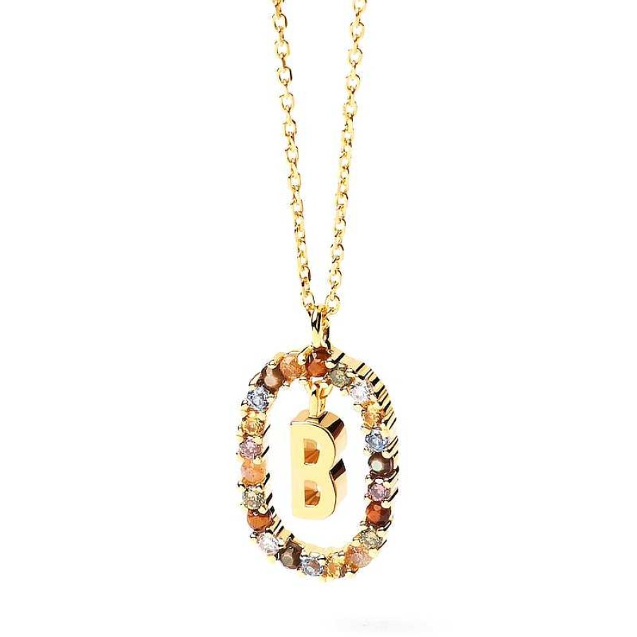 Zales Pdpaola At Zales Multi-Color "B" Pendant In Sterling Silver With 18K Gold Plate Necklaces