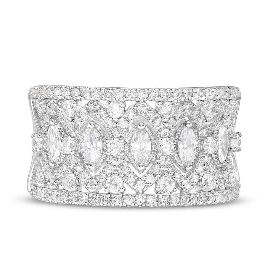 Zales 1 Ct. T.W. Marquise And Round Diamond Vintage-Style Multi-Row Anniversary Band In 14K White Gold Rings