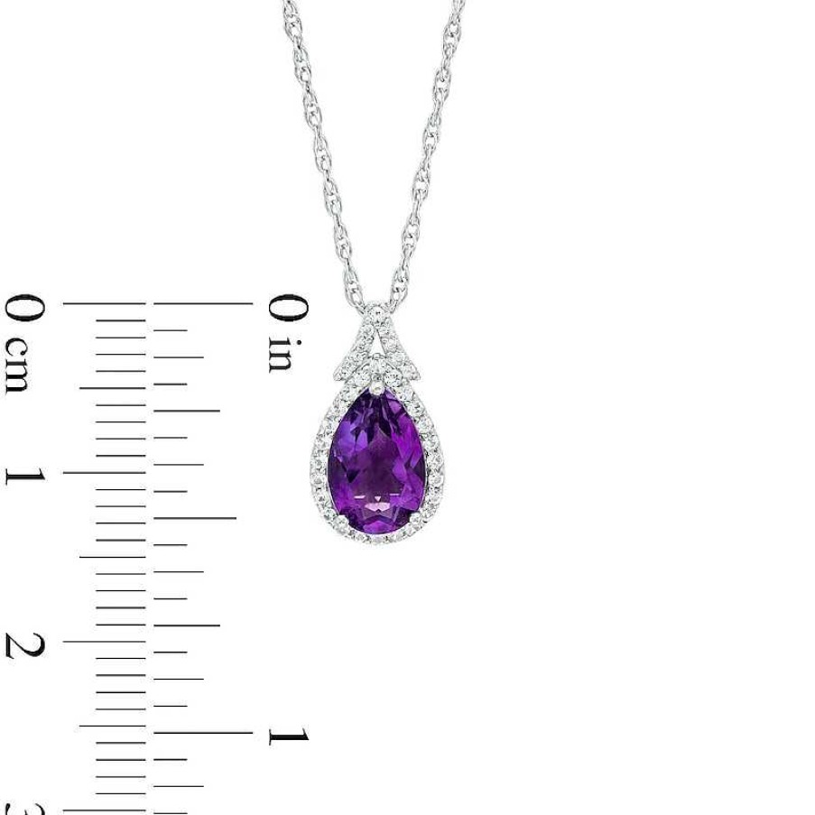 Zales Pear-Shaped Amethyst And White Lab-Created Sapphire Frame Split Bail Pendant In Sterling Silver Necklaces