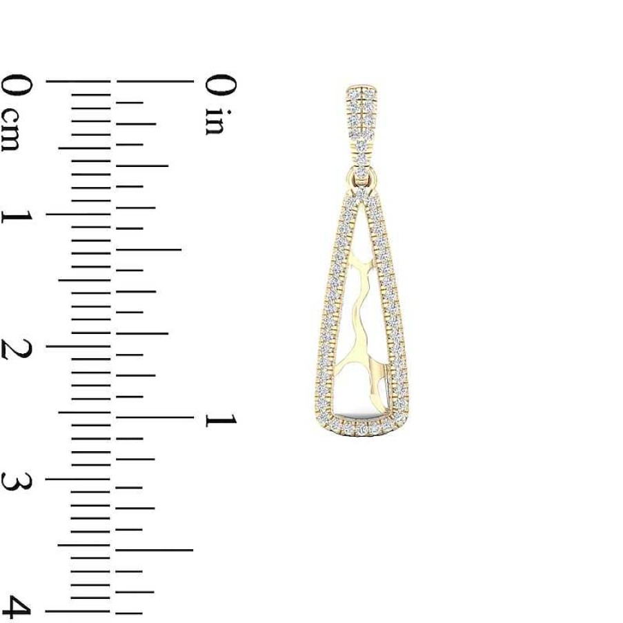 Zales 1/4 Ct. T.W. Diamond Edge Elongated Triangle White Kintsugi-Style Drop Earrings In 10K Gold With Ceramic Earrings