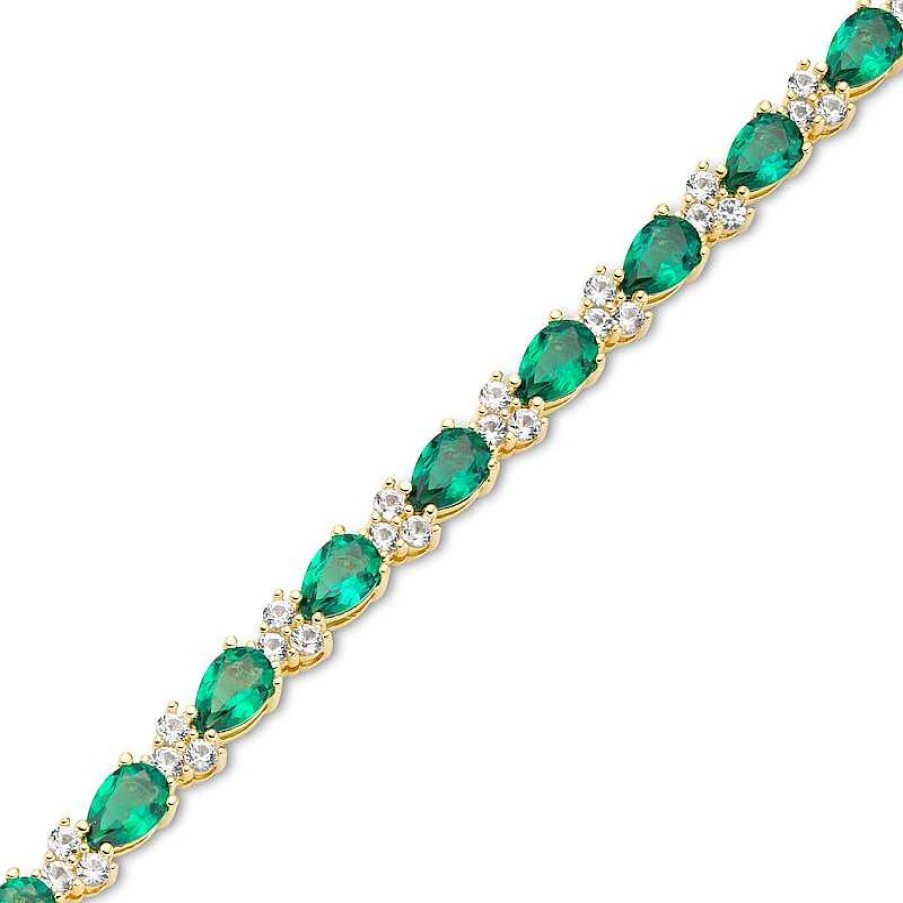 Zales Pear-Shaped Lab-Created Emerald And White Lab-Created Sapphire Alternating Bracelet In Sterling Silver With Gold Plate Bracelets