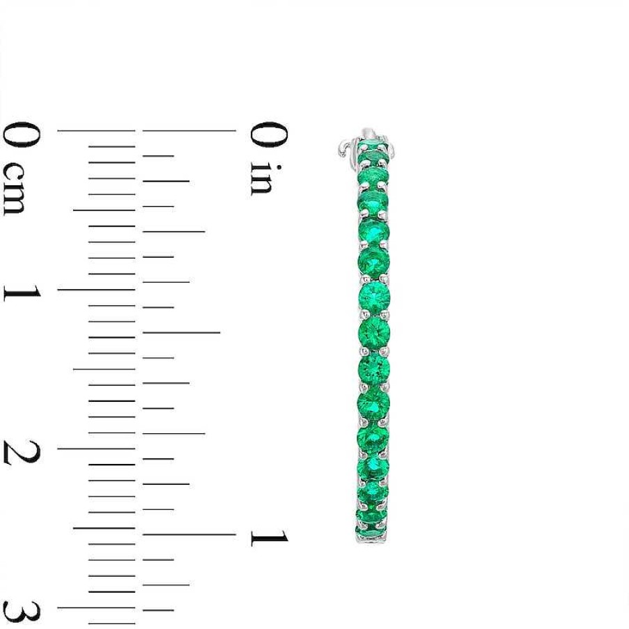 Zales Lab-Created Emerald And White Sapphire Inside Out Hoops In 10K White Gold Earrings