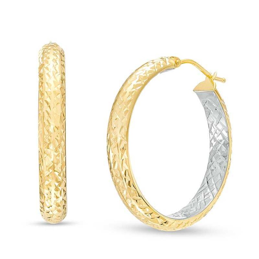 Zales Oro Diamante 25.0Mm Diamond-Cut Inside-Out Tube Hoop Earrings In 14K Two-Tone Gold Earrings