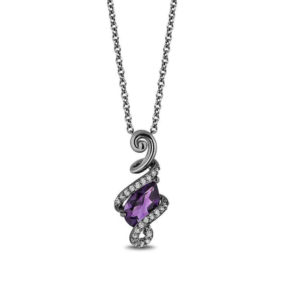 Zales Enchanted Disney Villains Ursula Amethyst And 1/10 Ct. T.W. Diamond Pendant In Sterling Silver With Black Rhodium - 19" Necklaces