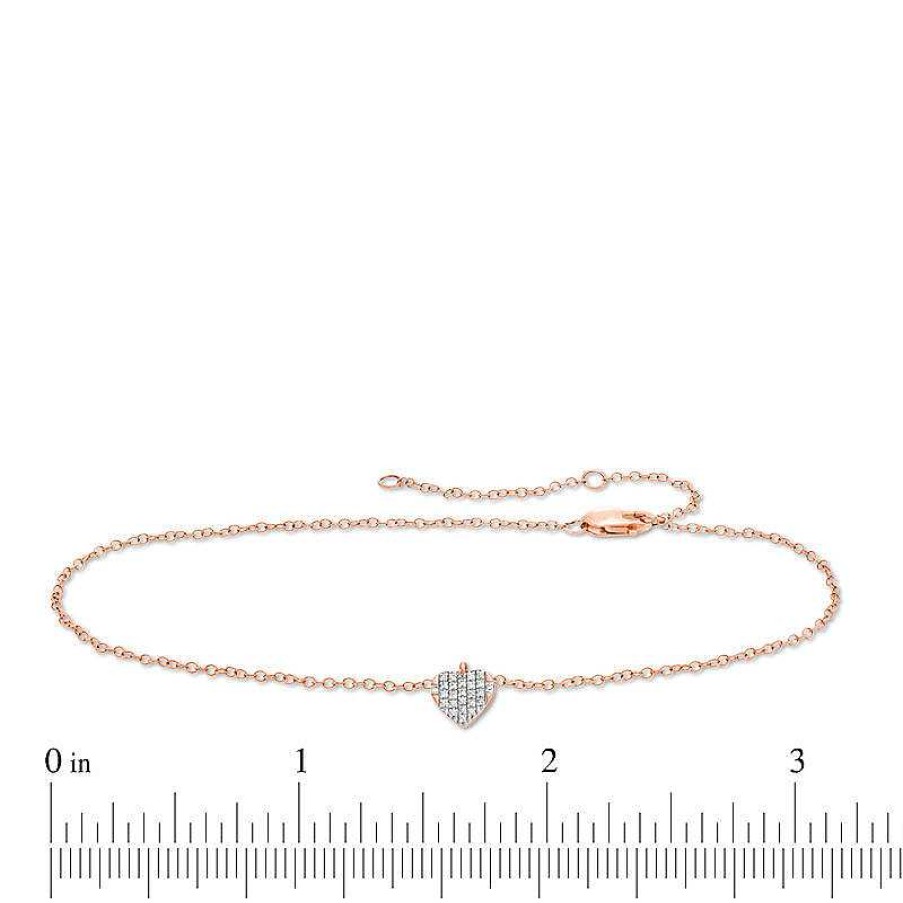 Zales 1/20 Ct. T.W. Diamond Heart Dangle Anklet In 10K Rose Gold - 10" Bracelets