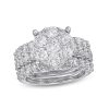 Zales 4 Ct. T.W. Multi-Diamond Vintage-Style Three Piece Bridal Set In 14K White Gold Rings