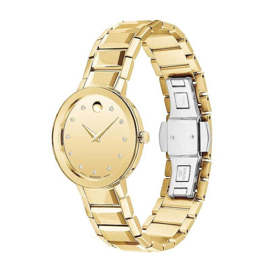 Movado Ladies' Movado Sapphire Diamond Accent Gold-Tone Pvd Watch With Gold-Tone Dial (Model: 0607550) Watches