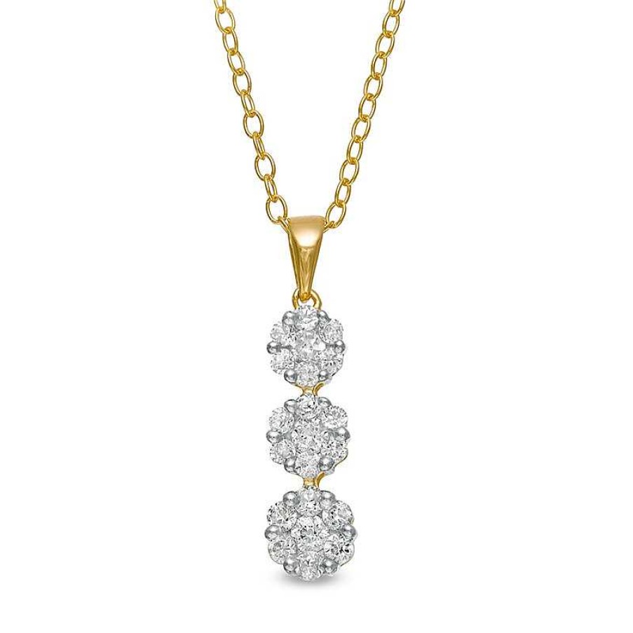 Zales 1/2 Ct. T.W. Diamond Graduated Three Stone Flower Pendant In 10K Gold Necklaces