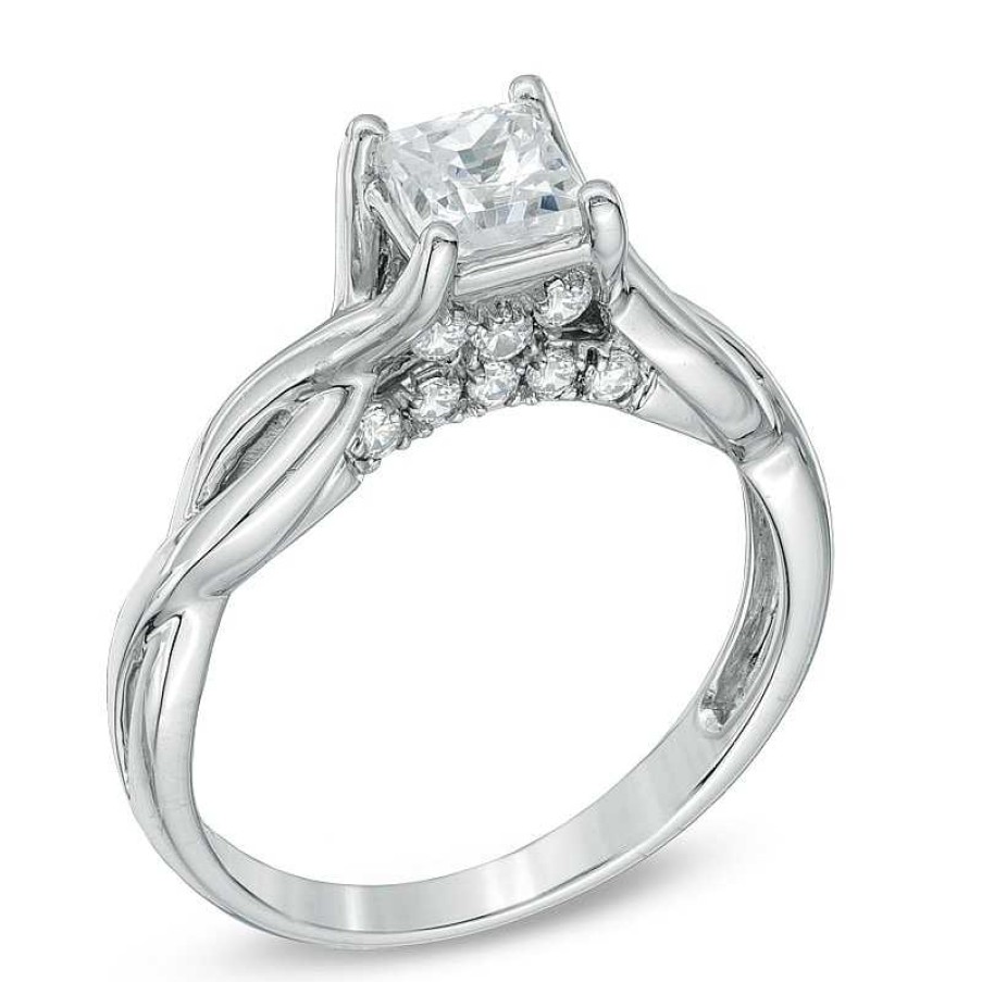 Zales 1 Ct. T.W. Princess-Cut Diamond Twist Shank Engagement Ring In 14K White Gold (J/I3) Rings