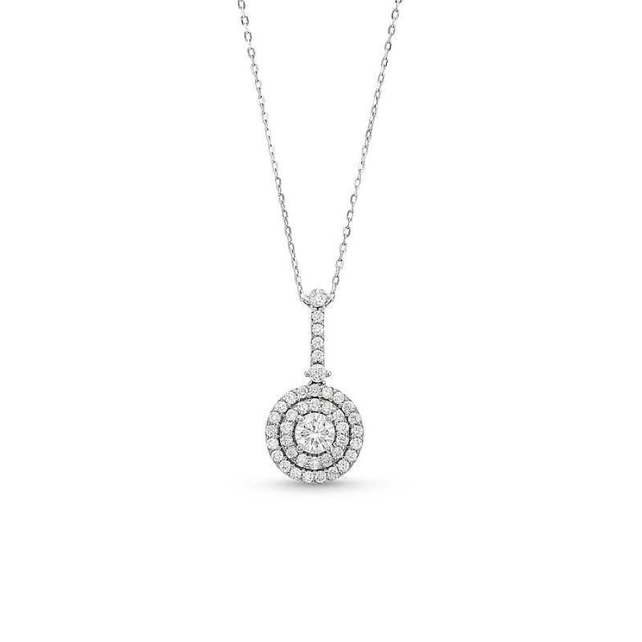 Zales 3/4 Ct. T.W. Lab-Created Diamond Double Halo Drop Pendant In 10K White Gold Necklaces