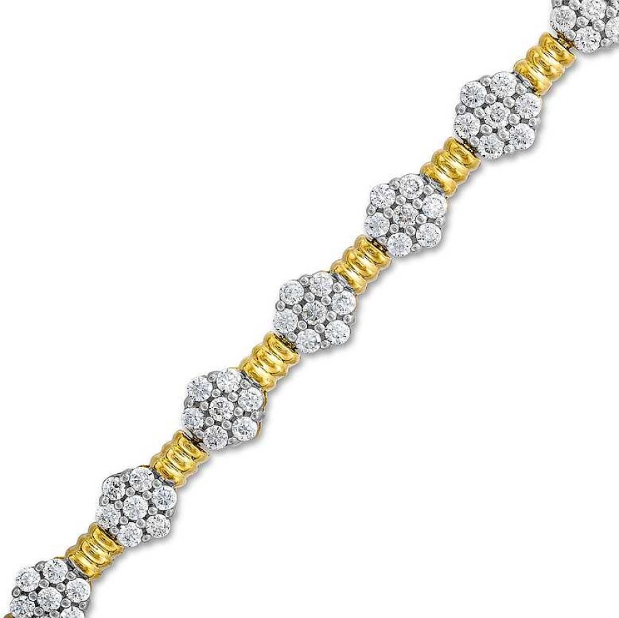 Zales 3 Ct. T.W. Multi-Diamond Alternating Flower Line Bracelet In 10K Gold - 7.5" Bracelets