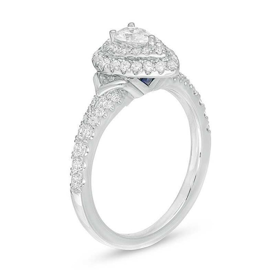 Zales Vera Wang Love Collection 3/4 Ct. T.W. Pear-Shaped Diamond Double Frame Split Shank Engagement Ring In 14K White Gold Rings