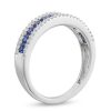 Zales Princess-Cut Blue Lab-Created Sapphire And 1/4 Ct. T.W. Diamond Border Triple Row Band In Sterling Silver Rings