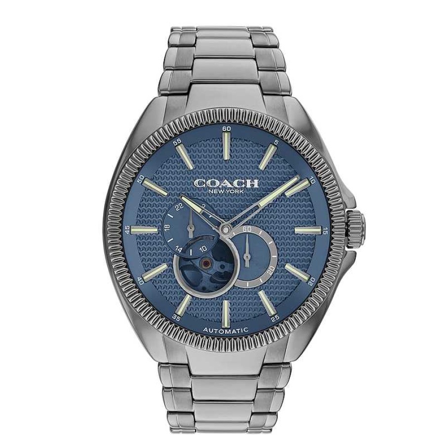 Coach Men'S Coach Jackson Grey Ip Chronograph Watch With Blue Skeleton Dial (Model: 14602700) Watches