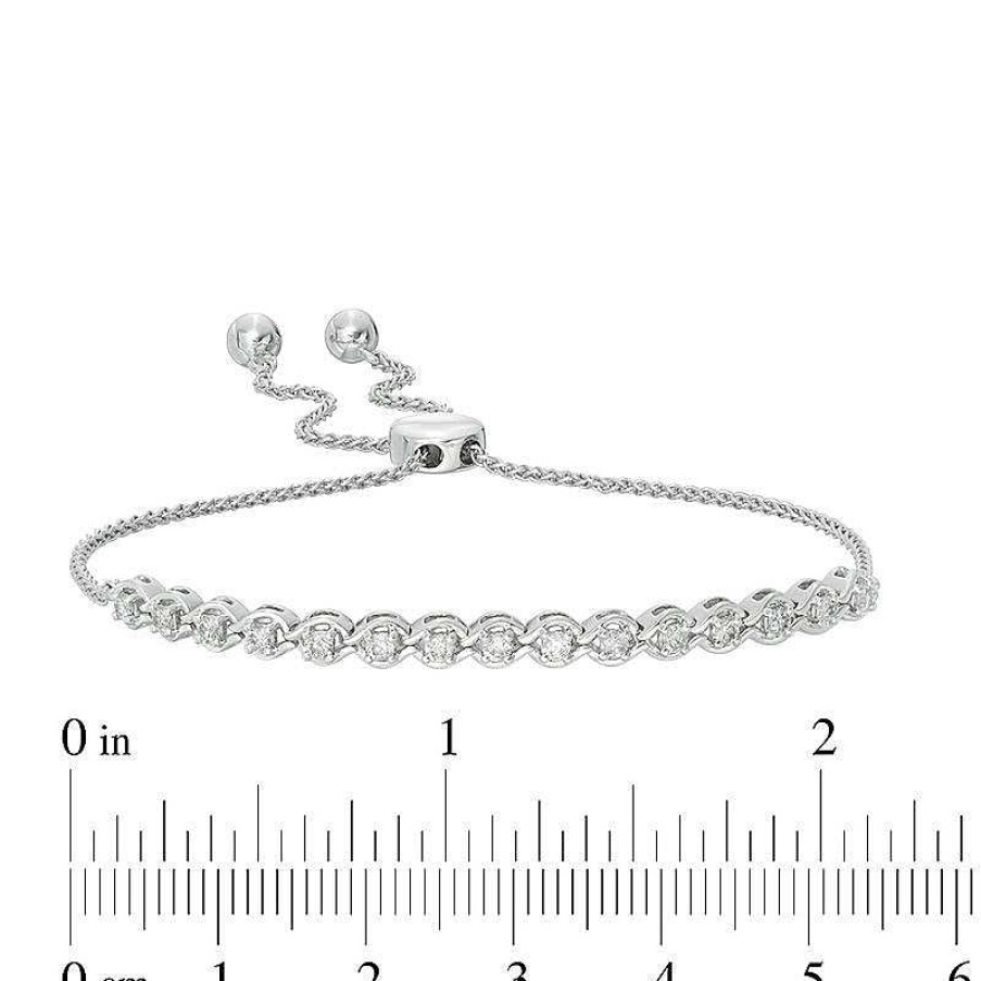 Zales 1/2 Ct. T.W. Diamond Wave Twist Bolo Bracelet In Sterling Silver - 9.5" Bracelets