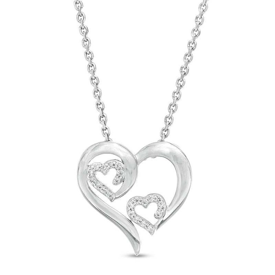 Zales 1/10 Ct. T.W. Diamond Triple Swirl Heart Pendant In Sterling Silver Necklaces