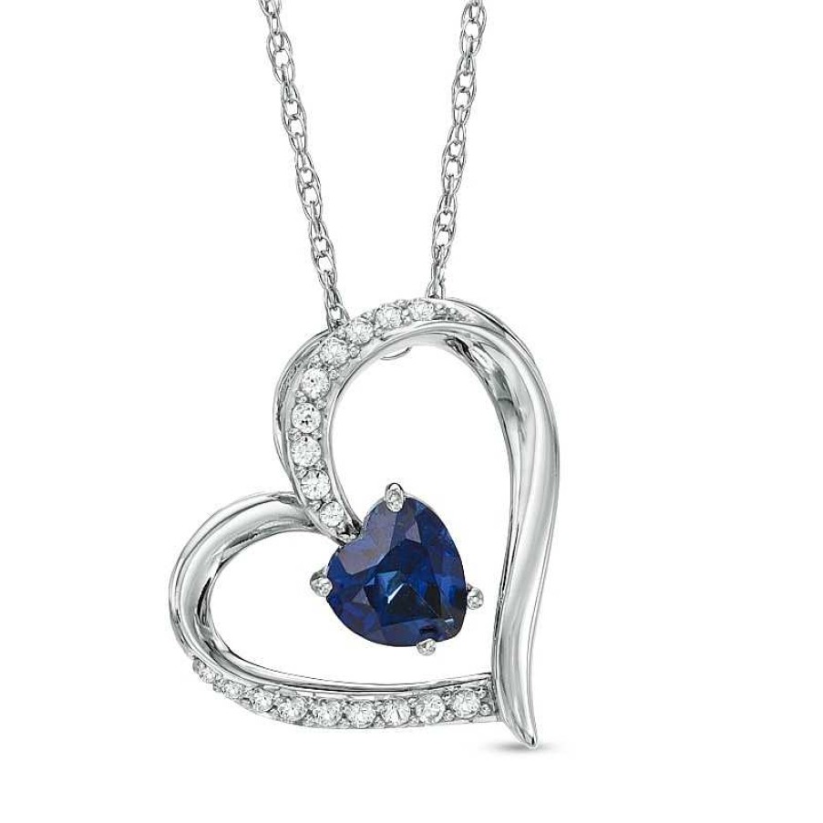 Zales 6.0Mm Heart-Shaped Lab-Created Blue And White Sapphire Heart Pendant In Sterling Silver Necklaces