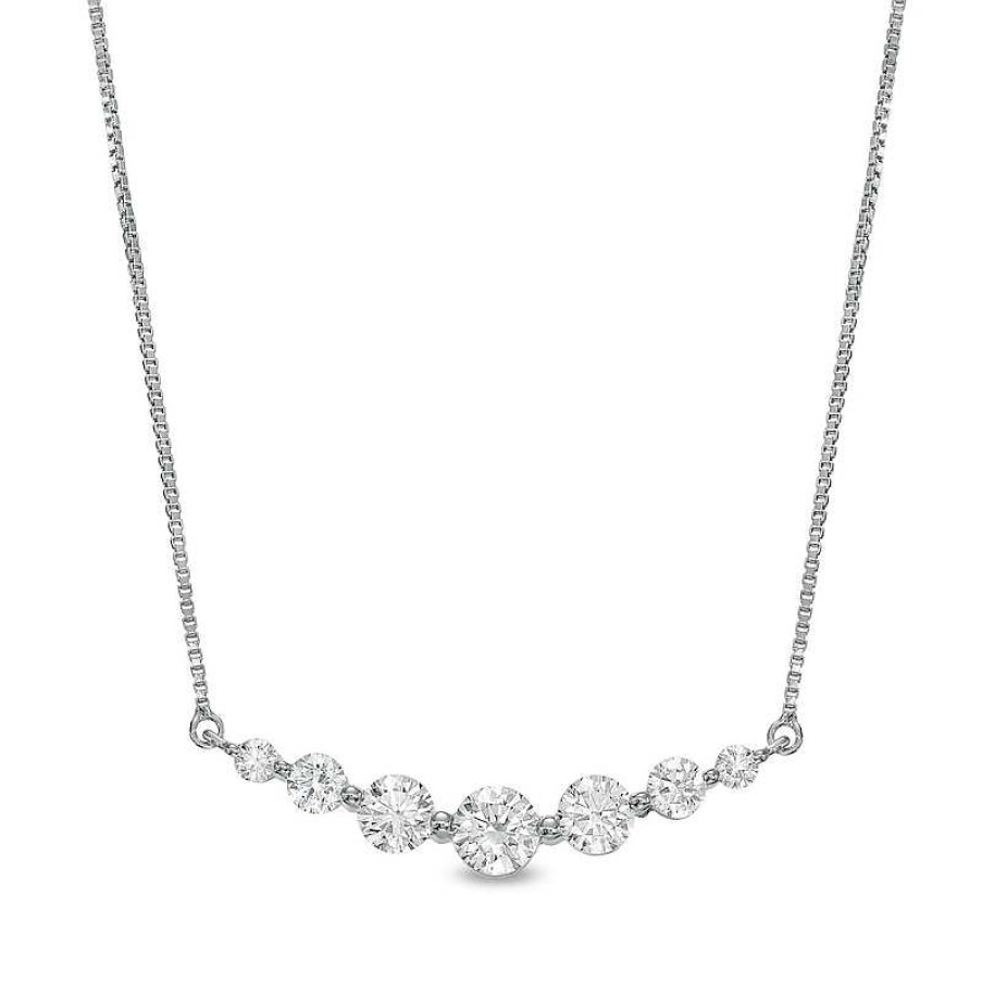 Zales 1 Ct. T.W. Certified Lab-Created Diamond Graduated Necklace In 14K White Gold (F/Si2) Necklaces