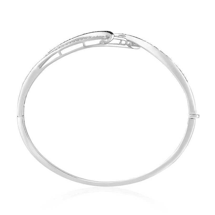 Zales 3/4 Ct. T.W. Black And White Diamond Ribbon Wrap Bangle In 10K White Gold Bracelets